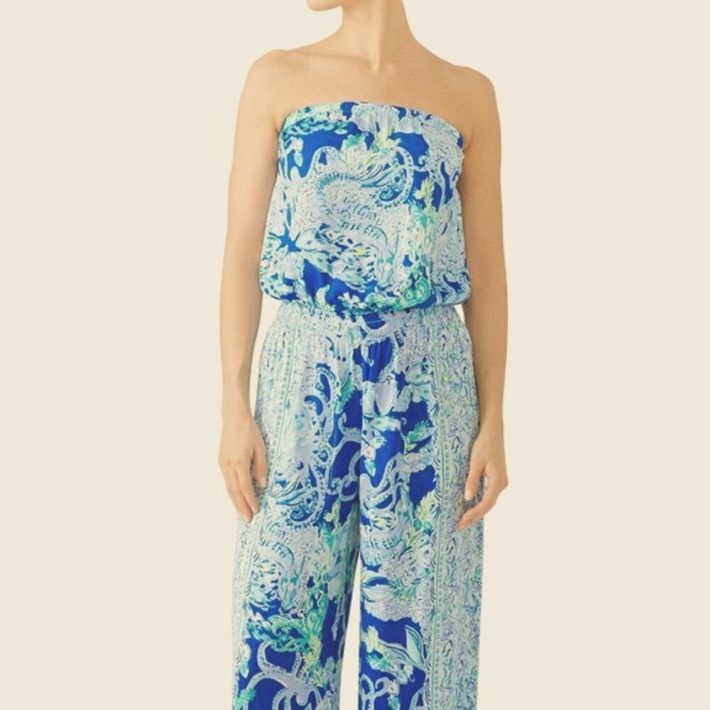 Lilly Pulitzer Pim Blue Current Sea Sirens Jump Strapless Jumpsuit